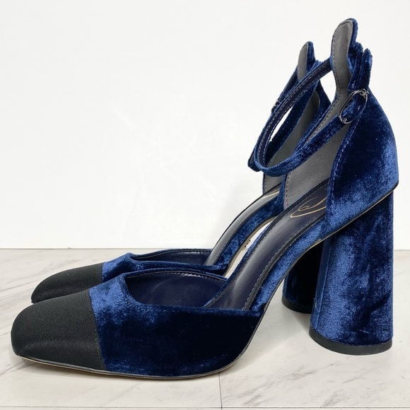 Sam Edelman Christine Blue Black Block Heel Sandal 8 - Picture 1 of 14